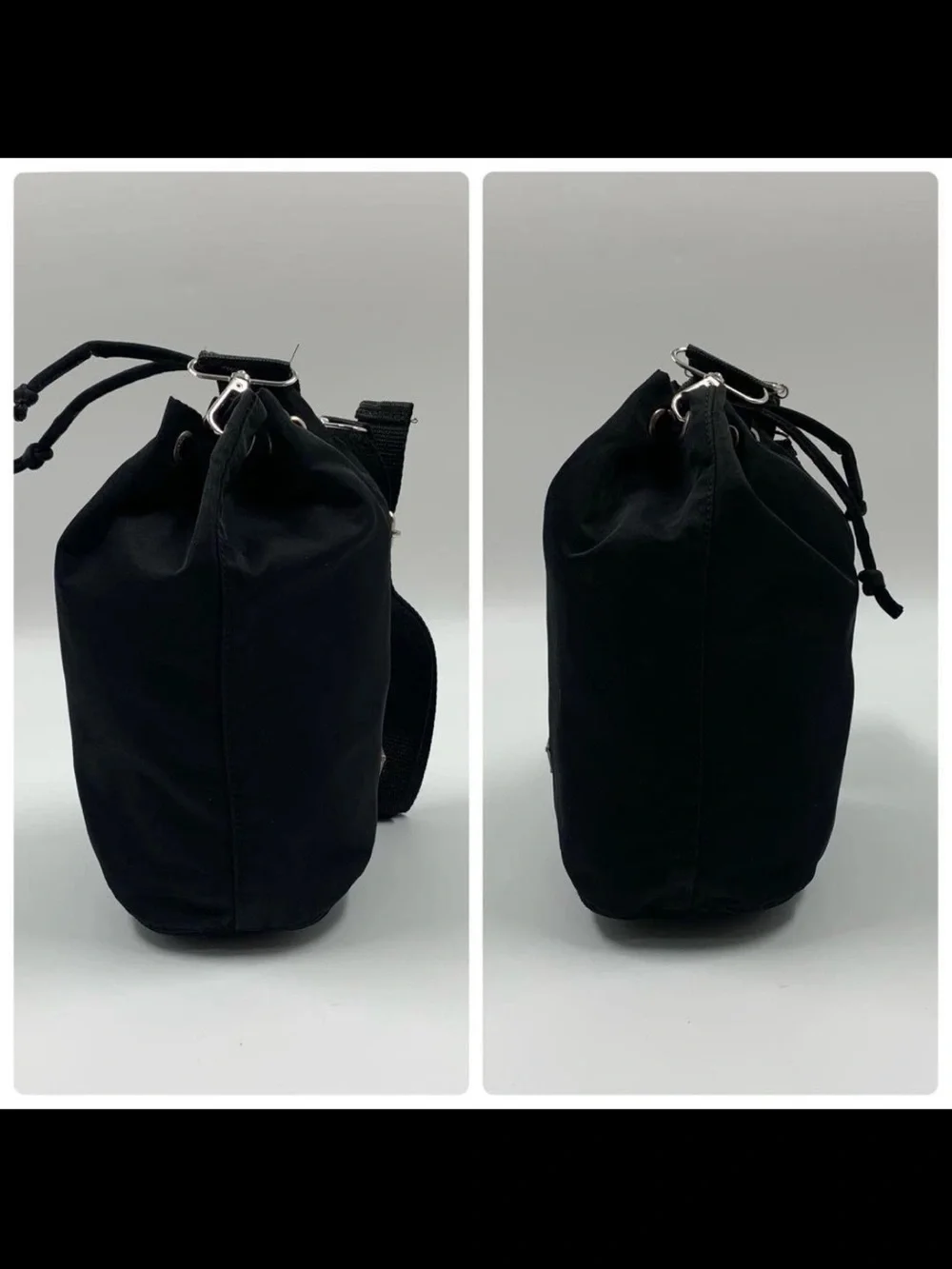 Prada Black Nylon Drawstring Shoulder Bag with Logo Plaque